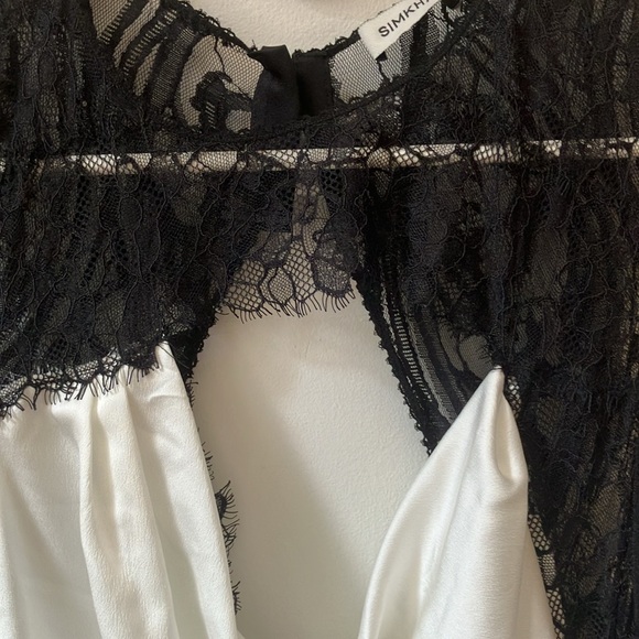 Simkhai white satin evening dress with black lace trim size 10 - Picture 3 of 6